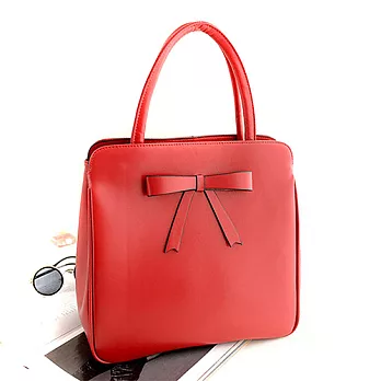 立體蝴蝶結真皮手提包紅色