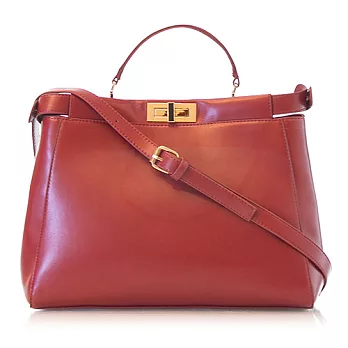 時尚品味轉扣手提／側背真皮女包紅色