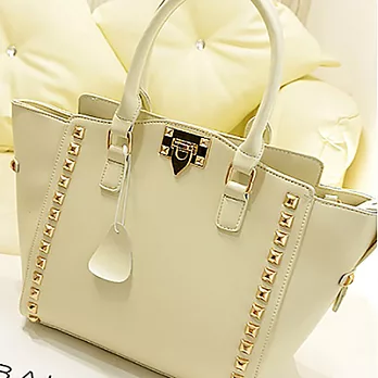 鉚釘金屬釦真皮女包白色