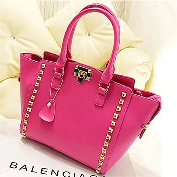 鉚釘金屬釦真皮女包梅紅