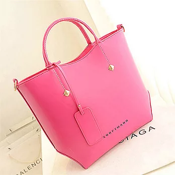 簡約純色手提真皮女包桃紅色