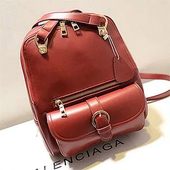 復古學院風後背真皮女包紅色