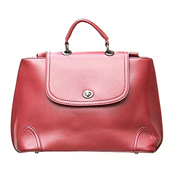 掀蓋旋扣式純色真皮女包酒紅