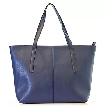 法式極簡風純色真皮托特包藍色