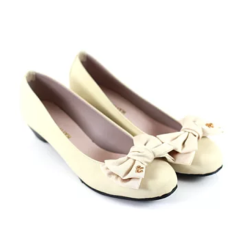 ◤Green Phoenix◥大朵結緞面基本款素面低跟包鞋23.5米色