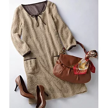 【cecile】A字修飾圓領八分袖洋裝L米白系