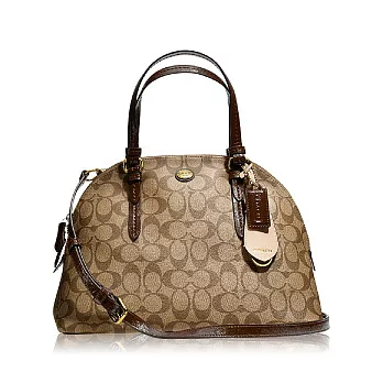 《COACH》PVC 材質皮飾邊肩背兩用貝殼包_卡其/咖啡色