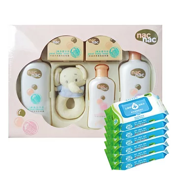 寶貝可愛 Nac Nac 真珠禮盒/附提袋+Nac Nac濕巾/20抽(6入)