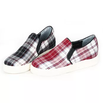 ezwalking{韓國女鞋}格紋無帶休閒鞋/2色黑、紅