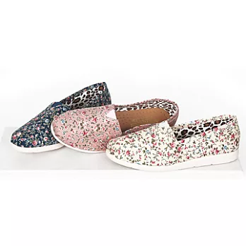 ezwalking{韓國女鞋}小碎花斜車線休閒鞋/3色米、粉、海軍藍