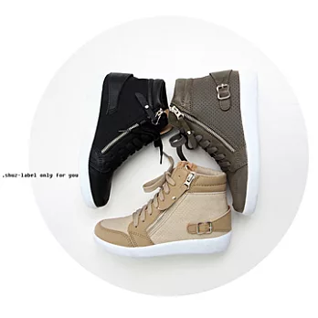 ezwalking{韓國女鞋}側扣拉鏈洞洞高統鞋/3色黑、卡其、駝