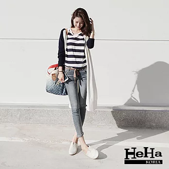 牛仔褲 春夏彈力緊身顯瘦九分鉛筆褲(贈腰帶)-HeHa-L*