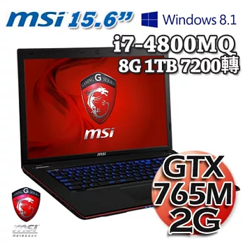 微星MSI GE60 i7-4800MQ 1TB硬碟 15.6吋Win8.1 遊戲機種筆電(GE60 2OE-BB74808G1T0B81M)