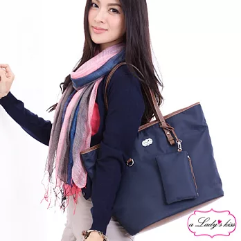 【a Lady ’s真皮】清新學院氣質附袋托特包(A組)深海藍