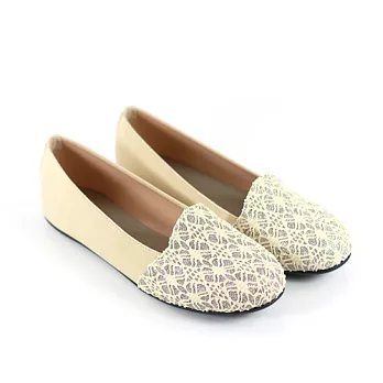 ◤Green Phoenix◥蕾絲金蔥拼接輕便懶人娃娃鞋23米色