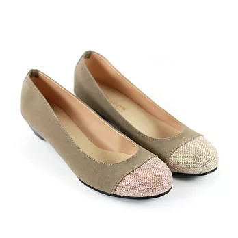 ◤Green Phoenix◥金蔥面料拼接低跟娃娃包鞋23卡其色