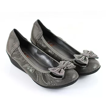 ◤Green Phoenix◥高質感蝴蝶結楔型娃娃包鞋35灰色