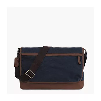COACH Men’s Bags 素面耐磨帆布皮飾邊斜背包郵差包_ 海軍藍/咖啡
