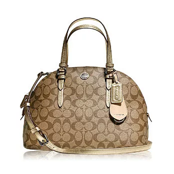 COACHPVC 材質皮飾邊肩背兩用貝殼包_卡其/金色