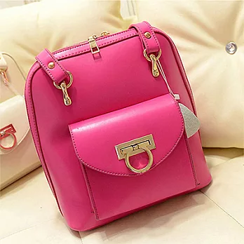 PrincessParty 英倫復古後背真皮女包(共四色)桃紅色