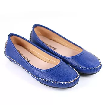 ◤Green Phoenix◥柔軟輕盈車縫線休閒平底娃娃鞋38藍色