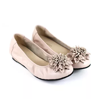 ◤Green Phoenix◥煙火花朵造型真皮休閒娃娃鞋21.5淺灰色