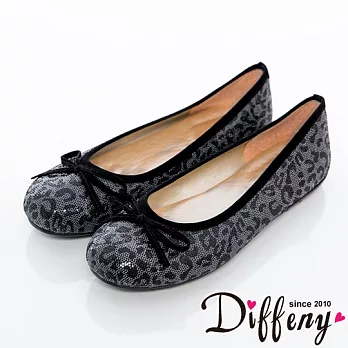 Diffeny 人氣不敗 豹紋蝴蝶結豆豆底娃娃鞋-黑 225