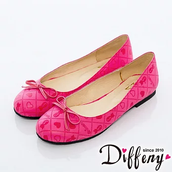 Diffeny 甜心女孩 俏皮可愛拼接菱格娃娃鞋-桃紅 225