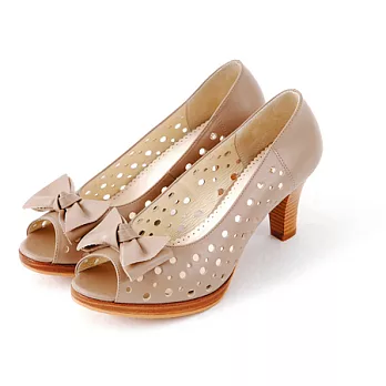 【UH】ESPERANZA - 經典簡約魚口跟鞋25.5深可可色