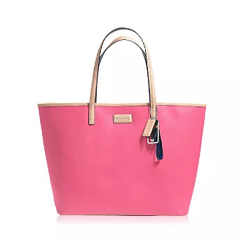 COACH 素面防刮皮革肩背托特包_粉紅色