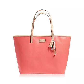 COACH 素面防刮皮革肩背托特包_粉橘色