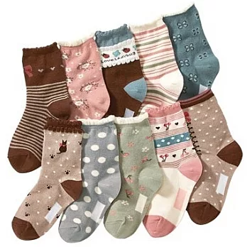 可愛萌女系復古印花短襪(五雙一組)19cm~23cm