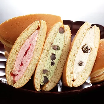 【上野物產】冰淇淋銅鑼燒(鮮奶紅豆*3+抹茶紅豆*3+威士忌*3+巧克力爆米花*3+草莓*3)