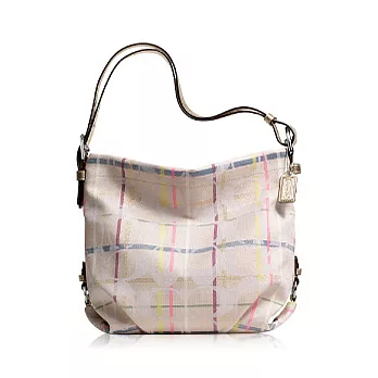 COACH織布皮飾邊可變換式斜背包_金/白彩色