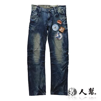 【男人幫 Man’s Shop】K0387【街頭潮流經典貼布牛仔褲】藍色 30號
