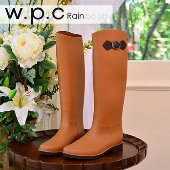 【w.p.c】日系撞色時尚顯瘦扣環長筒雨靴S駝色