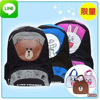 【LINE FRIENDS】書包+便當袋-精緻護腰款(三色)黑色熊大款