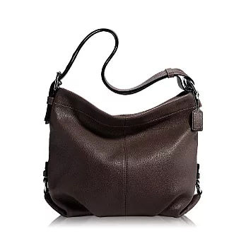 COACH織布皮飾邊可變換式斜背包_深咖啡色