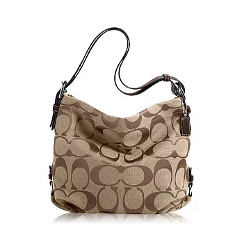 COACH織布皮飾邊可變換式斜背包_卡其/咖