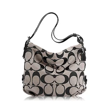 COACH織布皮飾邊可變換式斜背包_黑灰色