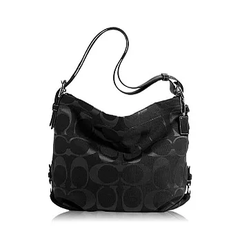 COACH織布皮飾邊可變換式斜背包_全黑色