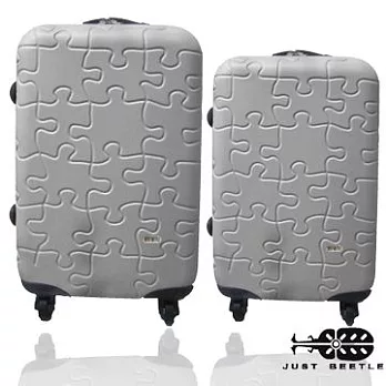JUSTBEETLE拼圖系列☆莎莎代言☆ABS輕硬殼旅行箱行李箱拉桿箱登機箱兩件組(28+24吋)28吋銀色