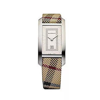 【BURBERRY 】英國倫敦精品- BURBERRY 皮帶格紋 方形香檳色優雅石英女表BU1050