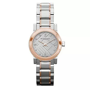 【BURBERRY】英國倫敦精品-拼色鋼質錶鏈格紋壓花女仕腕表 BU9214