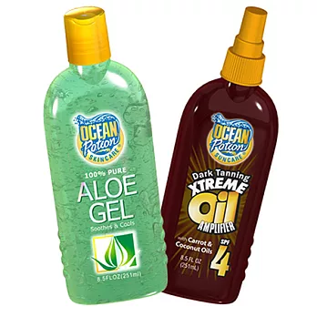 【防護助曬草本舒緩組 】Ocean Potion海洋魔力 蘆薈曬後保濕凝膠+ 海洋魔力極效葫蘿菠助曬油SPF4(含椰子油)