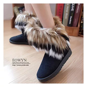 EOWYN．歐美時尚皮草刷毛造型圓頭雪靴/黑色35/孔雀藍37/孔雀藍38/黃色39/EX1468-240(現貨)35黑色35