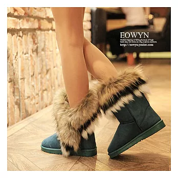 EOWYN．歐美時尚皮草刷毛造型圓頭雪靴/黑色35/孔雀藍37/孔雀藍38/黃色39/EX1468-240(現貨)37孔雀藍37