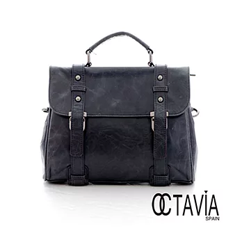 【Octavia 8 真皮】復古機車書包 方方的油蠟牛皮肩背包 - 鐵灰