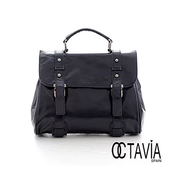 【Octavia 8 真皮】復古機車書包 方方的油蠟牛皮肩背包 - 明黑
