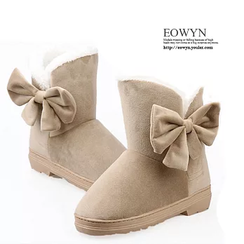 EOWYN．韓系甜美蝴蝶結造型絨面平底雪靴/米色35-36/米色37-38/米色39-40/EX1608-349(現貨)米色35-36